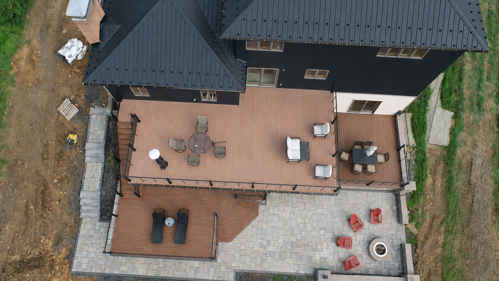Aerial view of outdoor deck and patio project