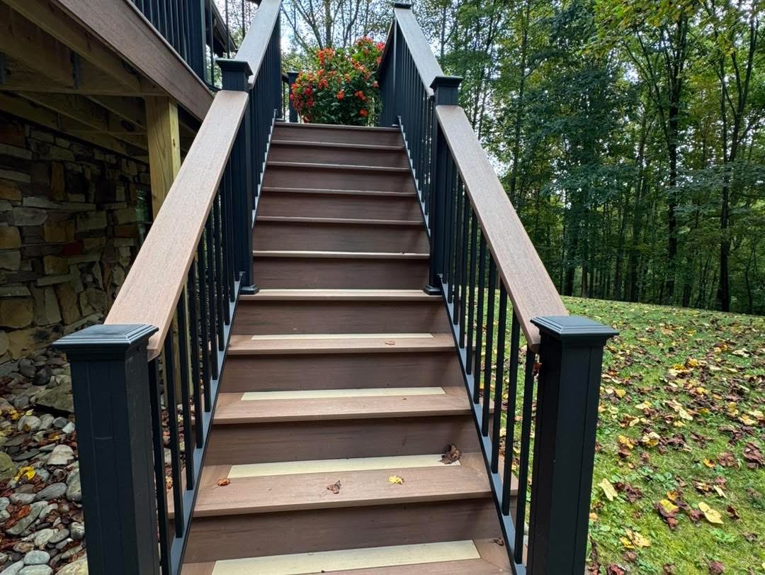 Deck stairs with railing